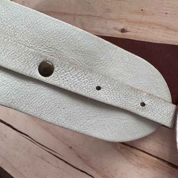 Vintage Boho Wide White Leather Belt - Picture 5 of 8